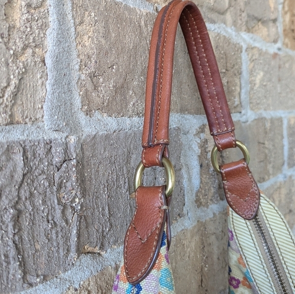 Fossil Tate Hobo Shoulder Bag Natural Floral Canvas Leather Y2K - Picture 5 of 15